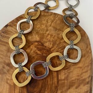 Chunky necklace Gold & Silver tone Colored Stainless Steel w/ Adjustable chain